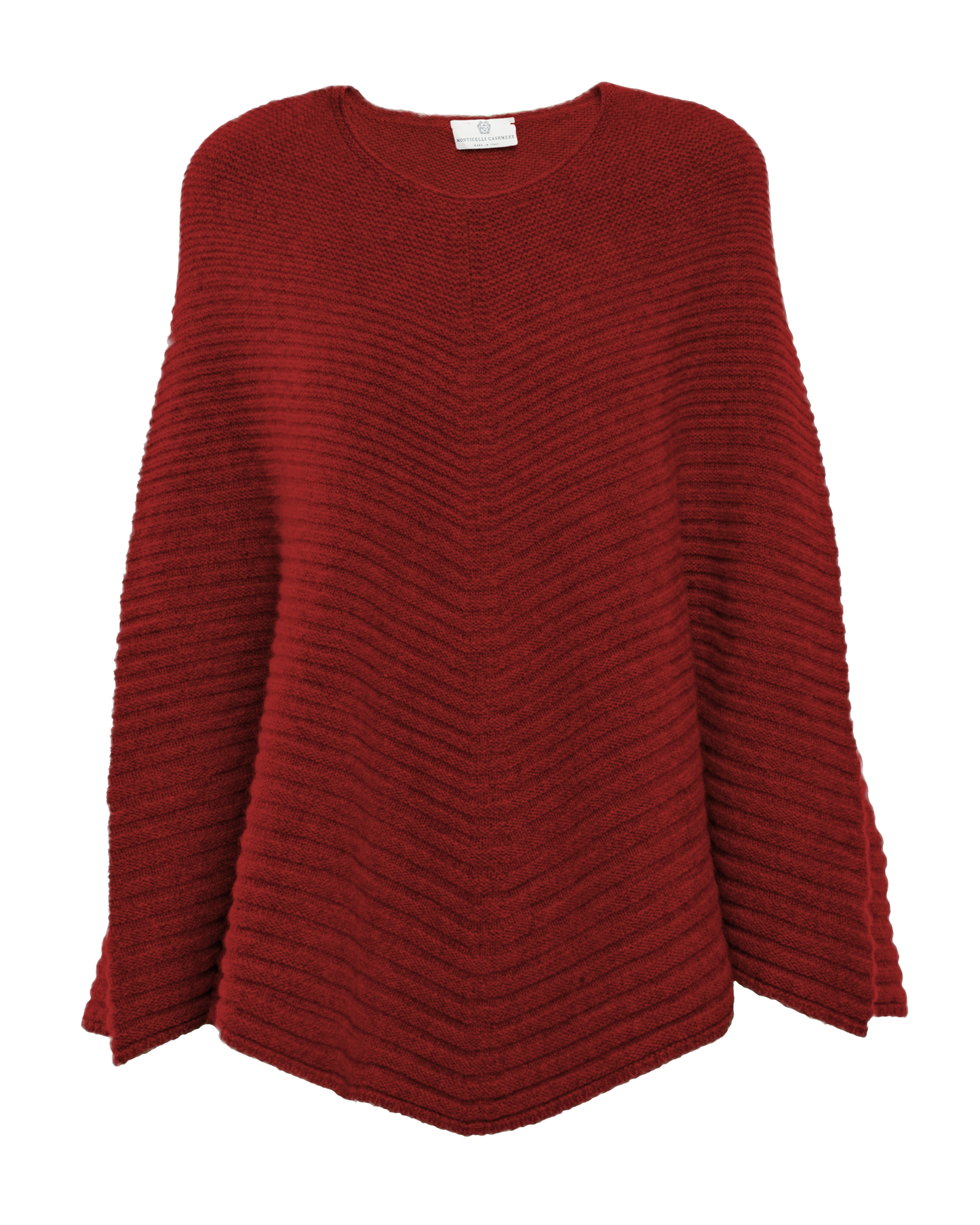 Women's Pure Cashmere Ribbed Knit Poncho Chianti