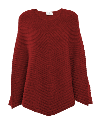 Women's Pure Cashmere Ribbed Knit Poncho Chianti