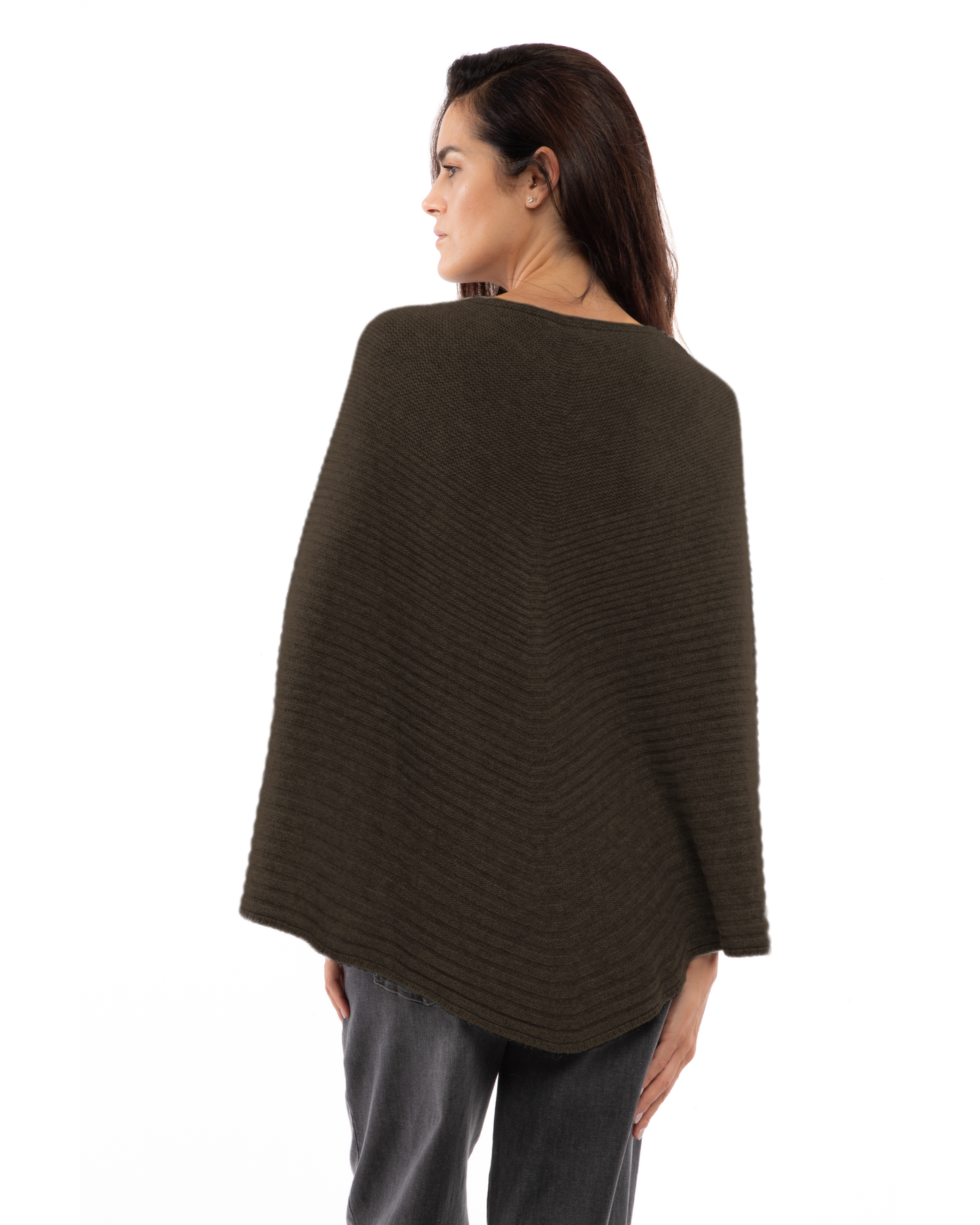 Women's Pure Cashmere Ribbed Knit Poncho Coffee