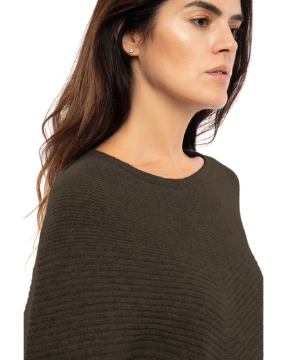 Women's Pure Cashmere Ribbed Knit Poncho Coffee