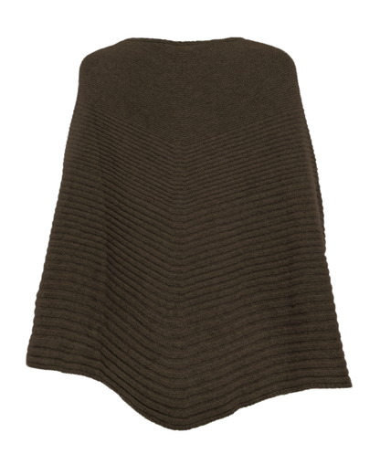 Women's Pure Cashmere Ribbed Knit Poncho Coffee