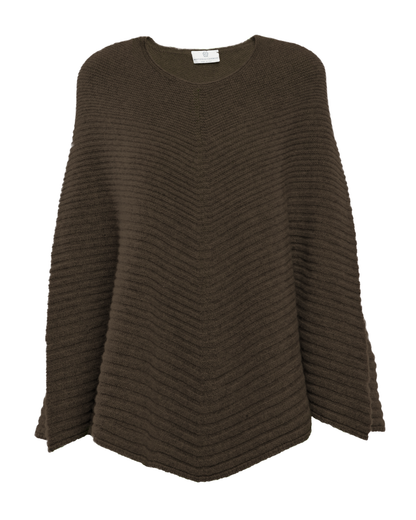 Women's Pure Cashmere Ribbed Knit Poncho Coffee
