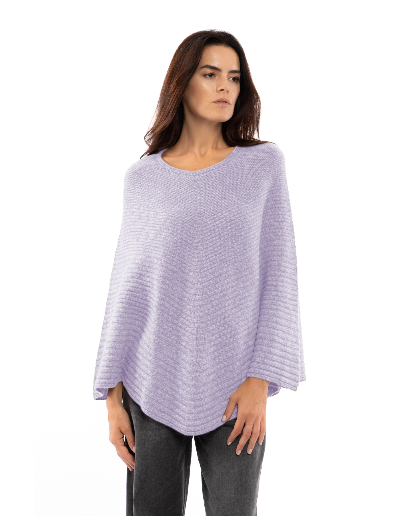 Women's Pure Cashmere Ribbed Knit Poncho Lilac