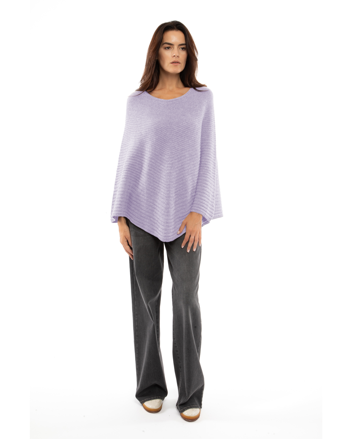 Women's Pure Cashmere Ribbed Knit Poncho Lilac