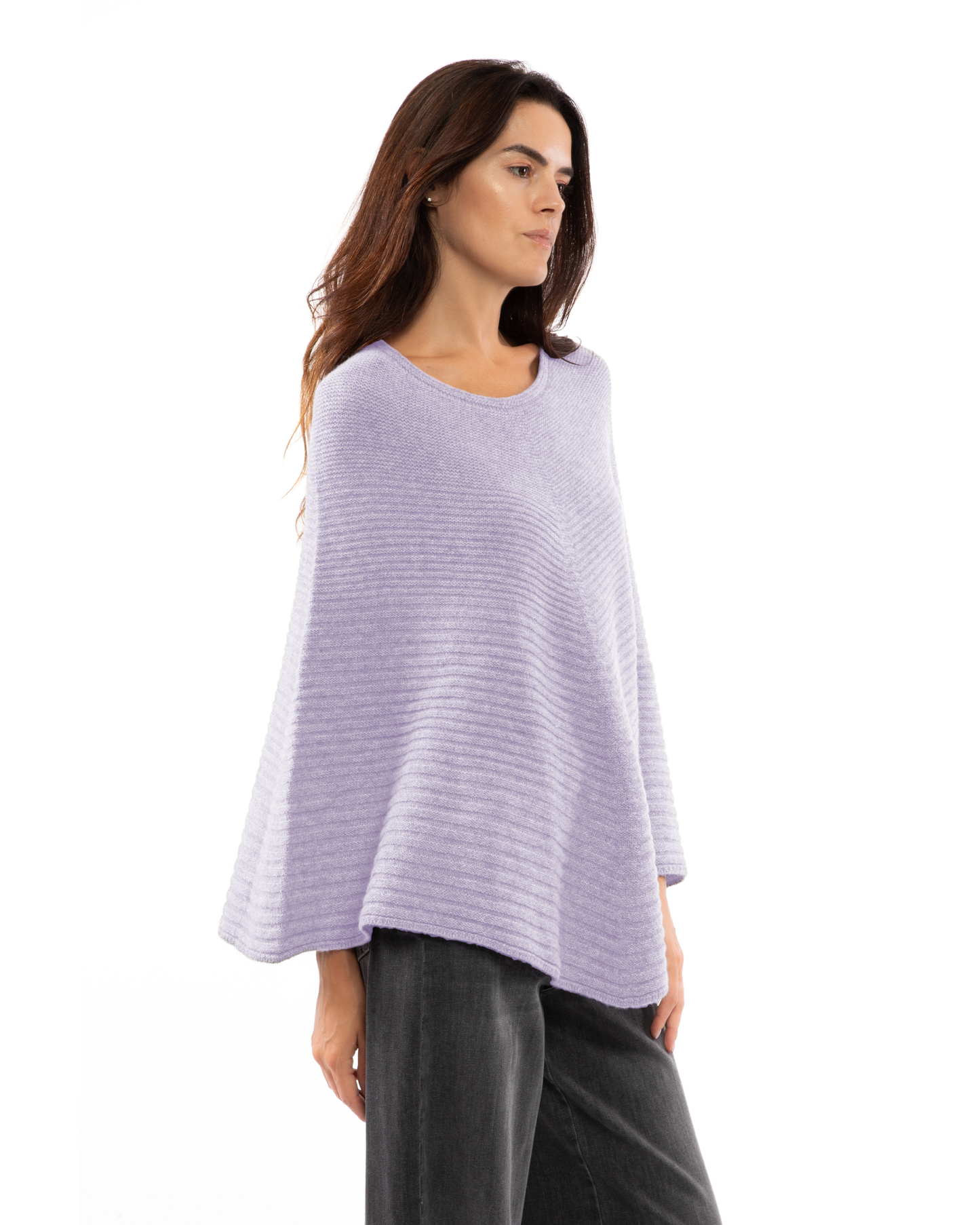 Women's Pure Cashmere Ribbed Knit Poncho Lilac