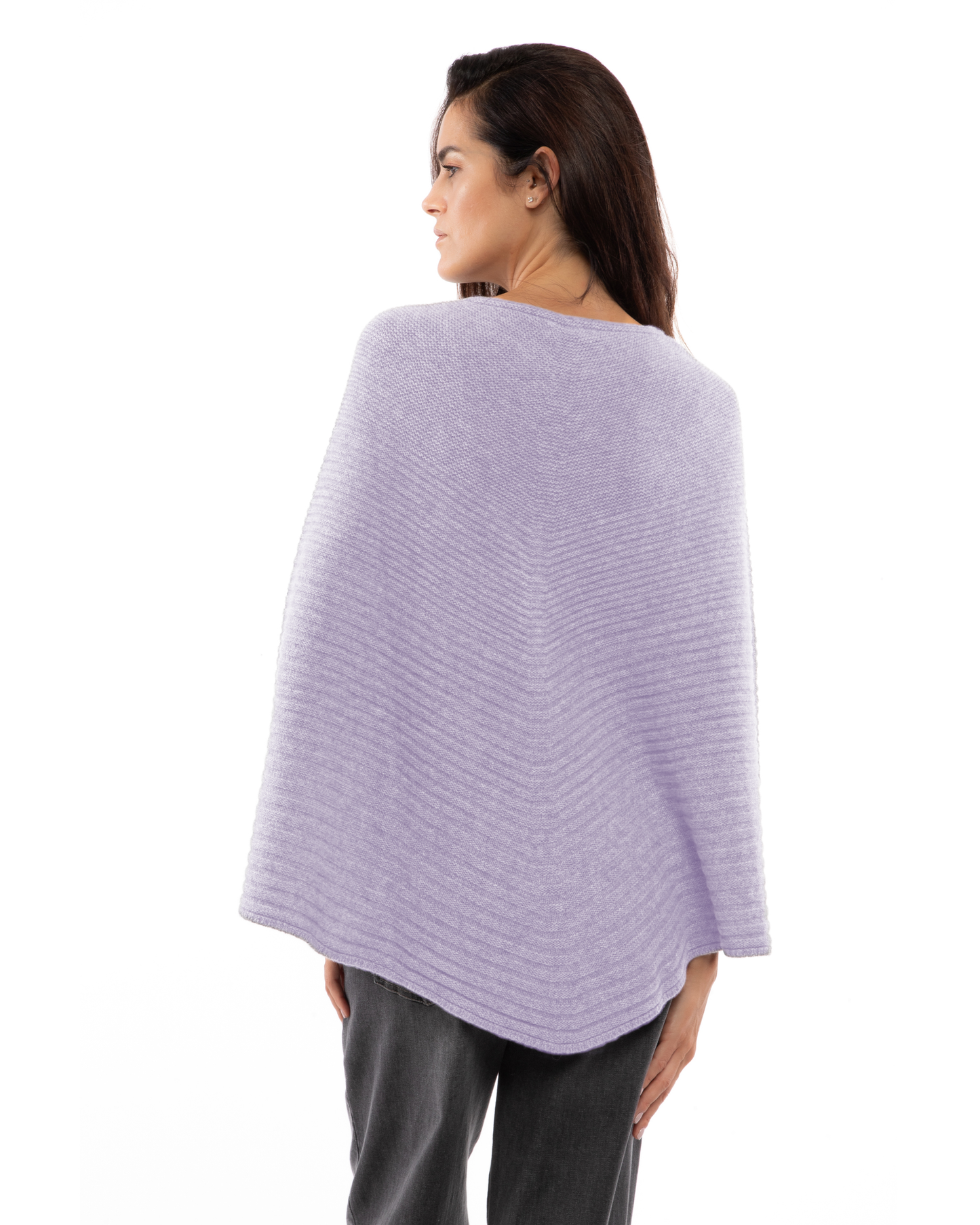Women's Pure Cashmere Ribbed Knit Poncho Lilac