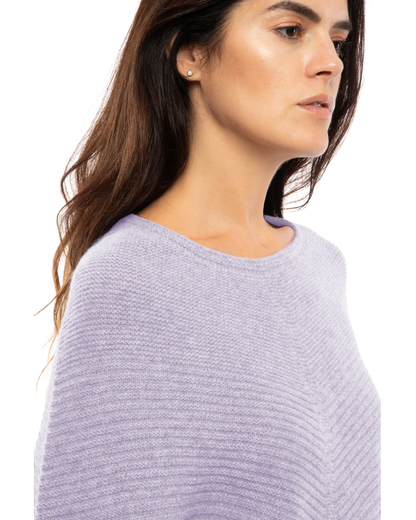 Women's Pure Cashmere Ribbed Knit Poncho Lilac