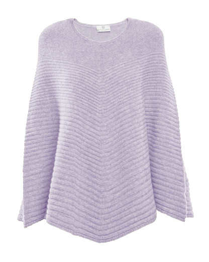 Women's Pure Cashmere Ribbed Knit Poncho Lilac