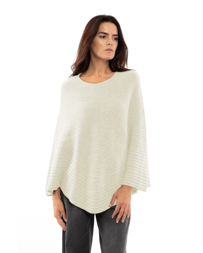 Women's Pure Cashmere Ribbed Knit Poncho Milk White