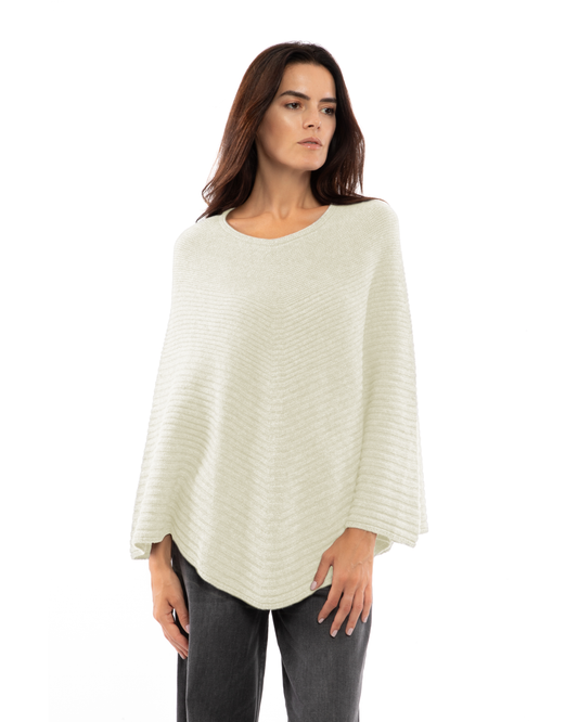 Women's Pure Cashmere Ribbed Knit Poncho Milk White