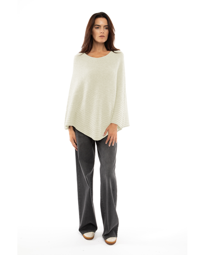 Women's Pure Cashmere Ribbed Knit Poncho Milk White