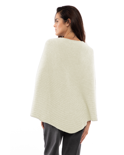 Women's Pure Cashmere Ribbed Knit Poncho Milk White