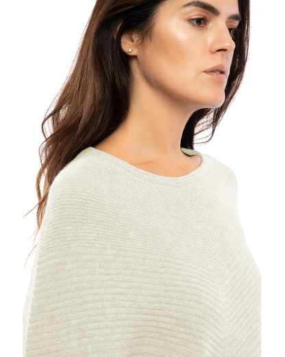 Women's Pure Cashmere Ribbed Knit Poncho Milk White