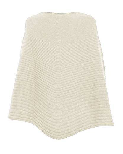 Women's Pure Cashmere Ribbed Knit Poncho Milk White