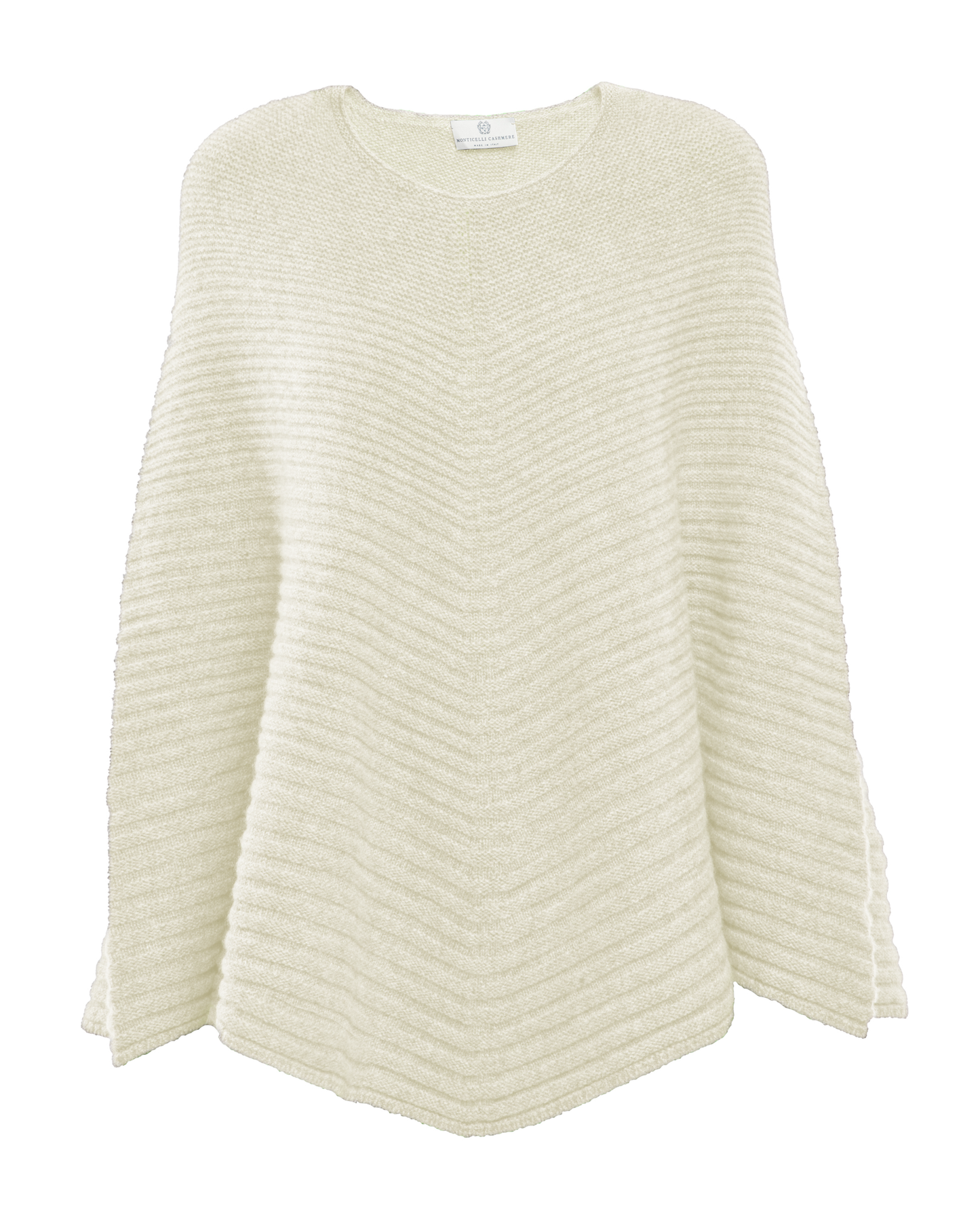 Women's Pure Cashmere Ribbed Knit Poncho Milk White