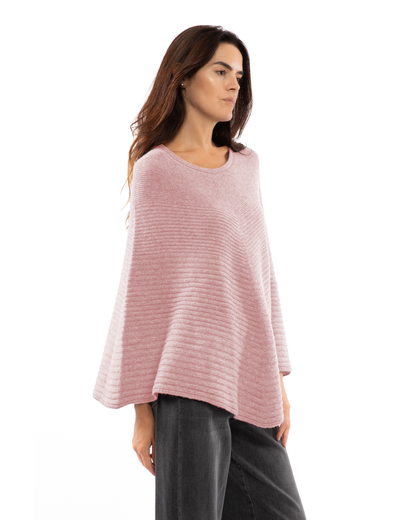 Women's Pure Cashmere Ribbed Knit Poncho Old Rose