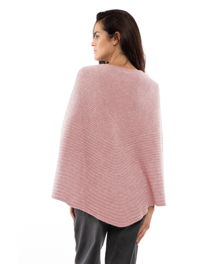 Women's Pure Cashmere Ribbed Knit Poncho Old Rose
