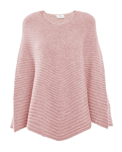 Women's Pure Cashmere Ribbed Knit Poncho Old Rose