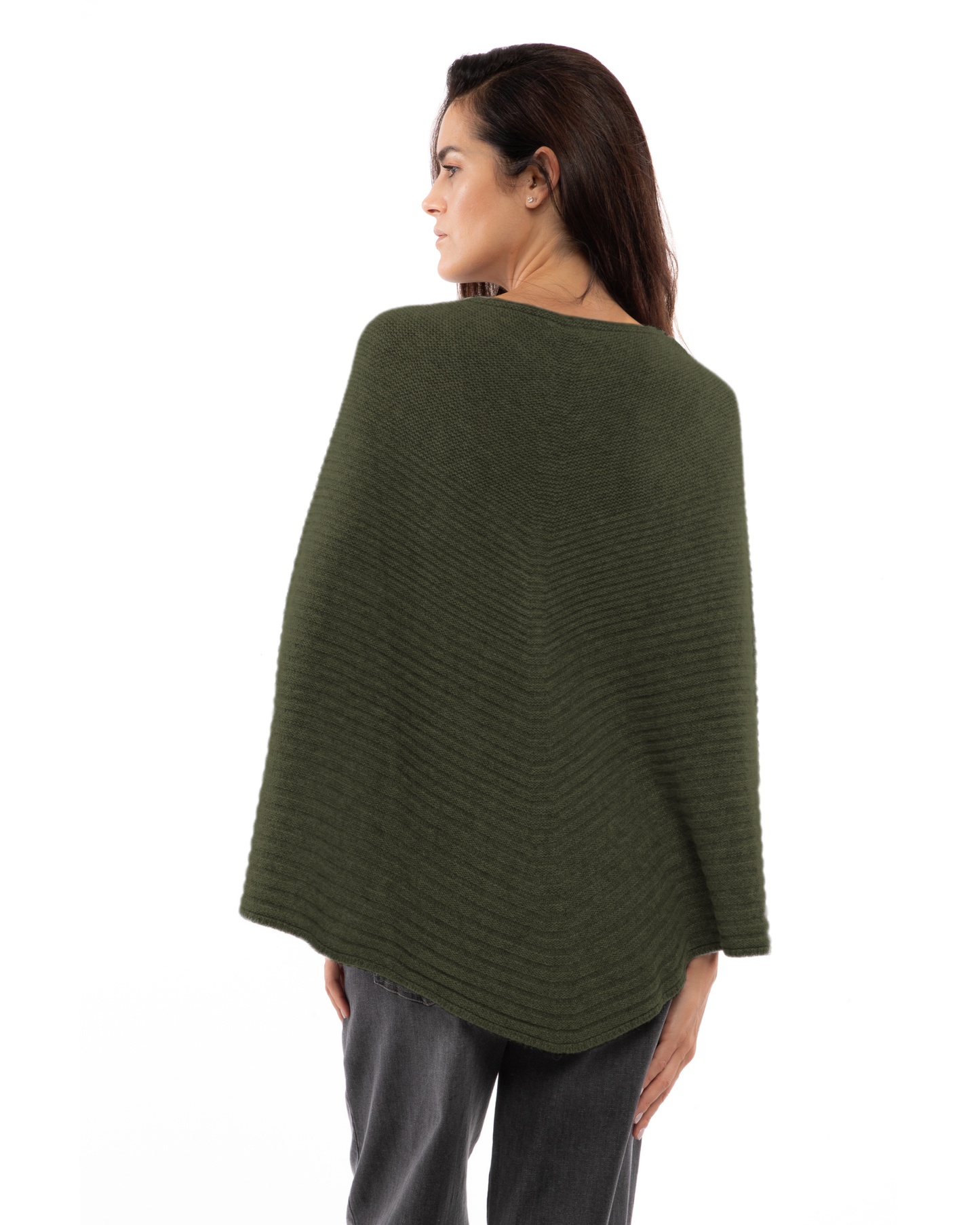 Women's Pure Cashmere Ribbed Knit Poncho Olive Green