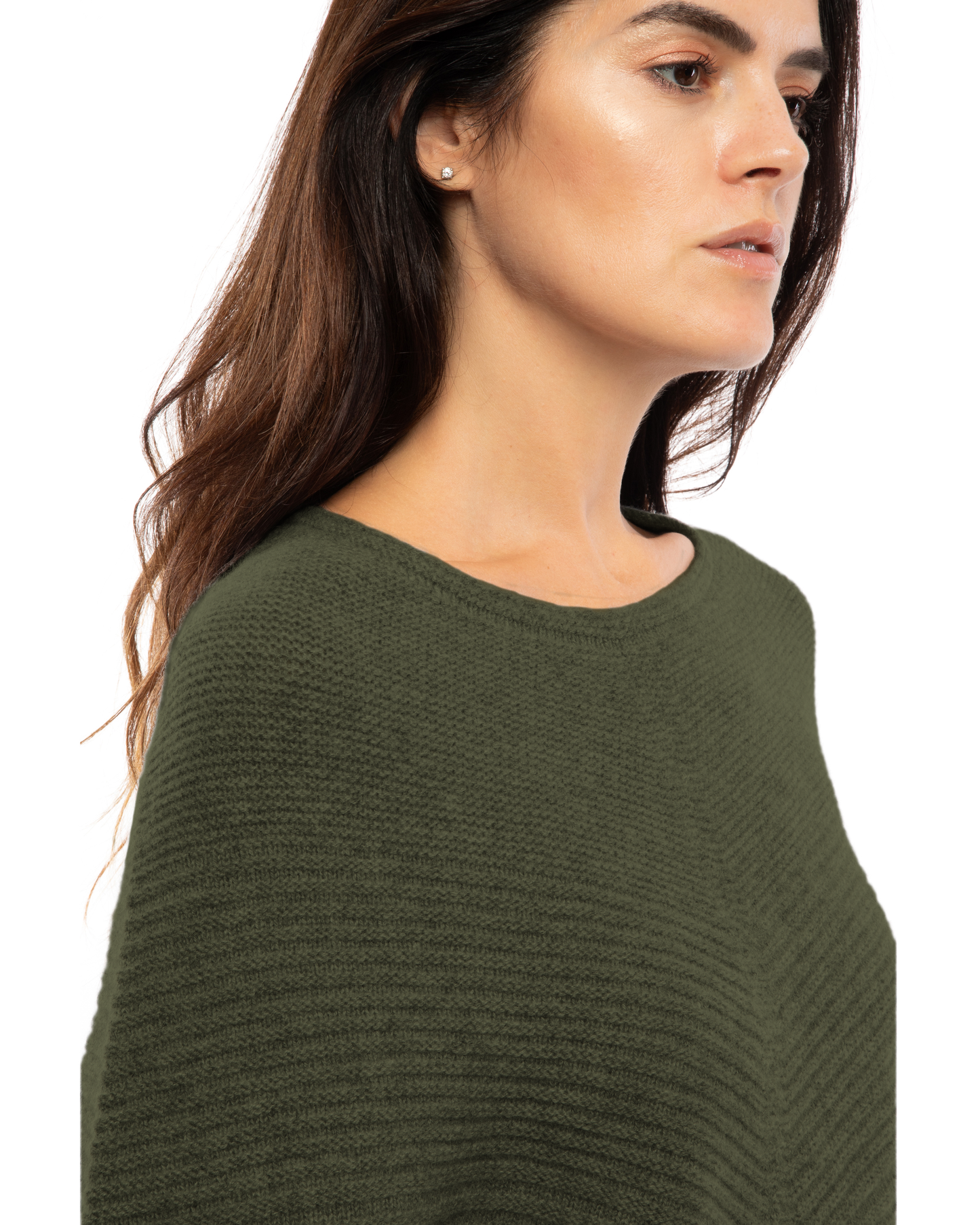 Women's Pure Cashmere Ribbed Knit Poncho Olive Green