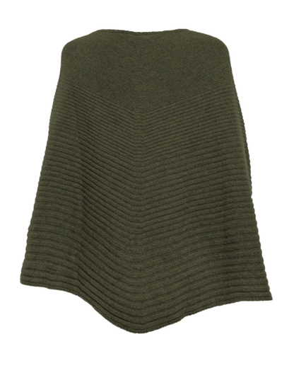 Women's Pure Cashmere Ribbed Knit Poncho Olive Green