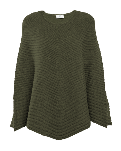 Women's Pure Cashmere Ribbed Knit Poncho Olive Green