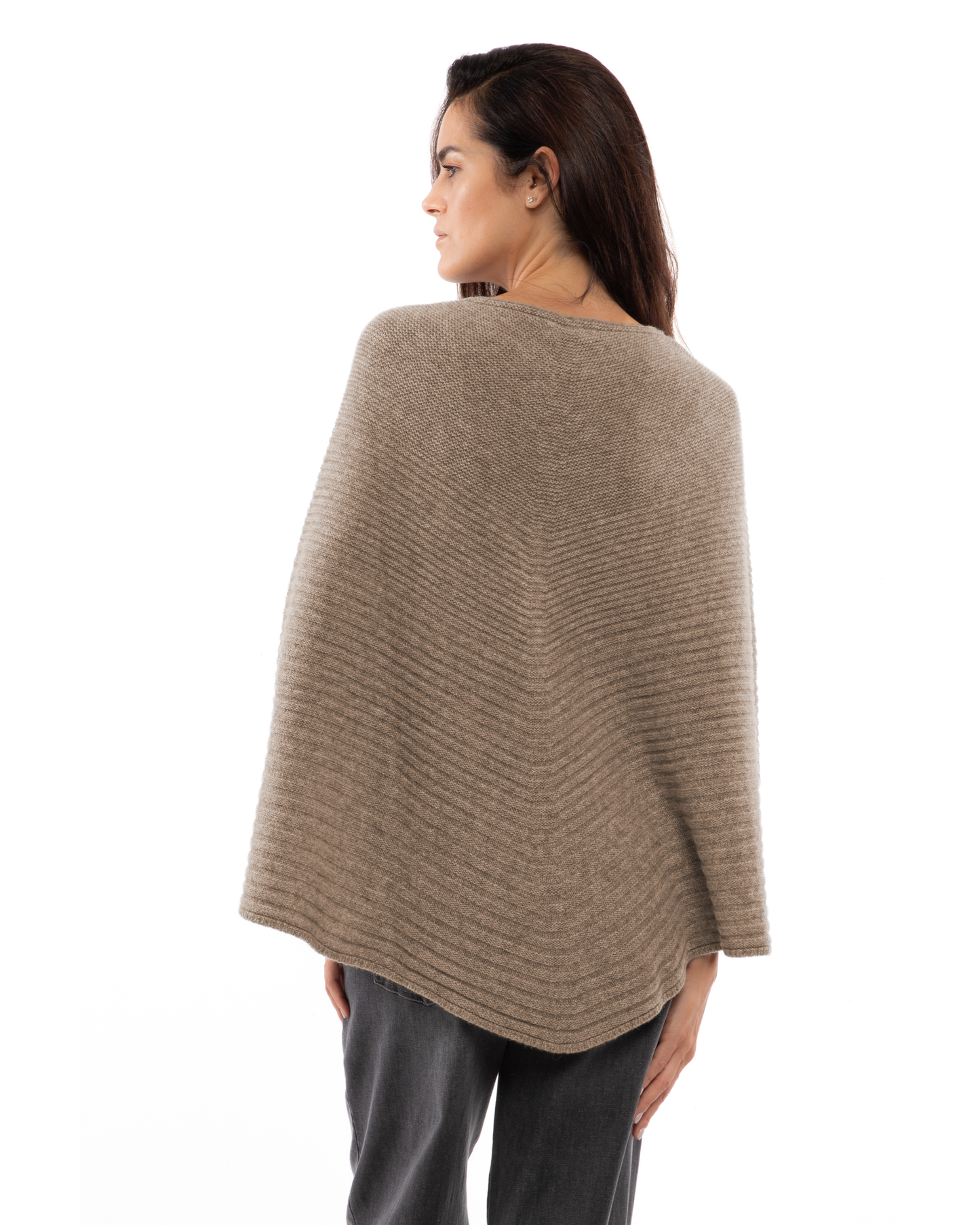 Women's Pure Cashmere Ribbed Knit Poncho Taupe