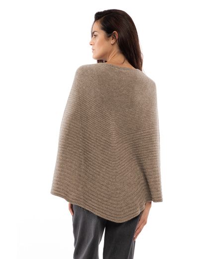Women's Pure Cashmere Ribbed Knit Poncho Taupe