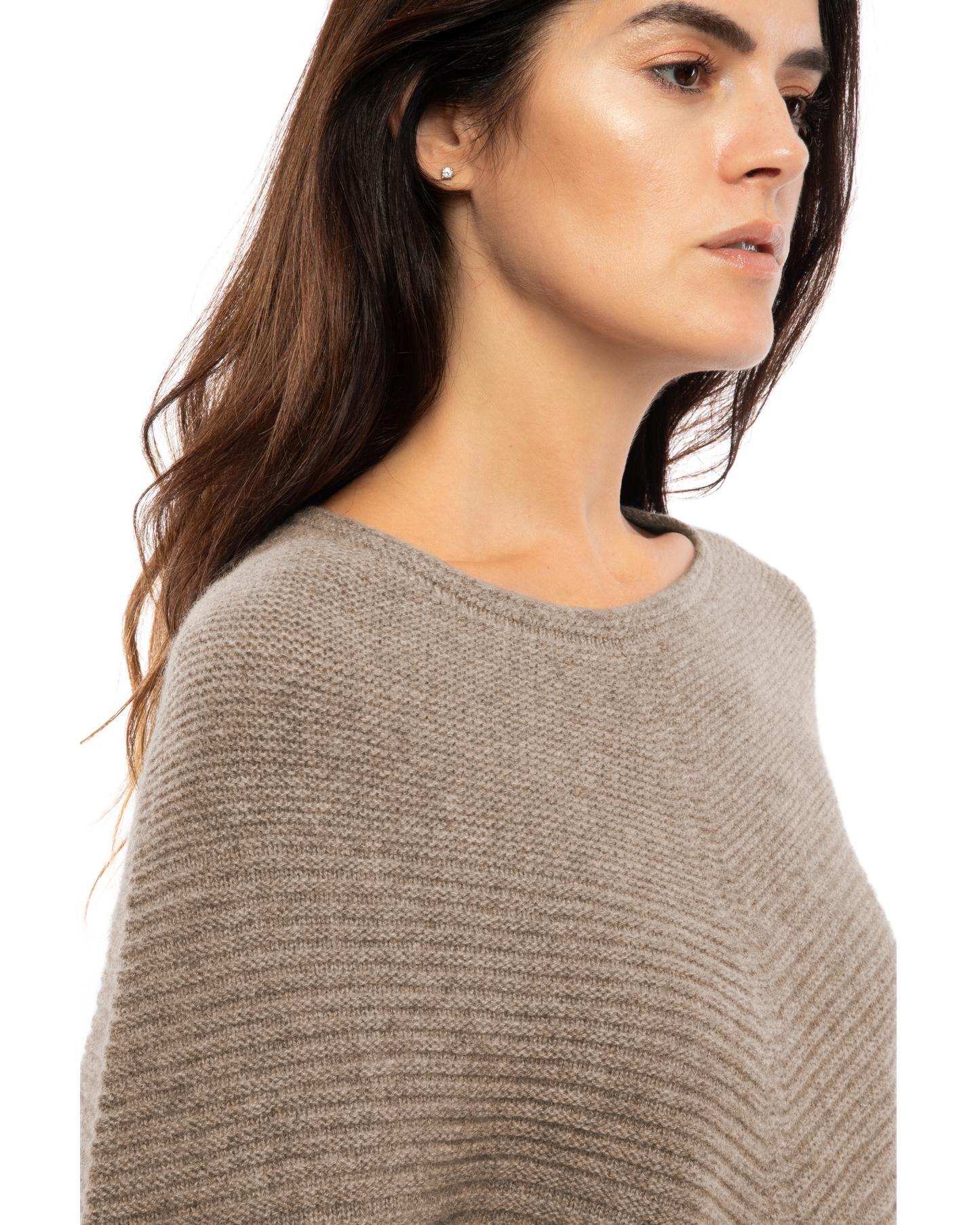 Women's Pure Cashmere Ribbed Knit Poncho Taupe
