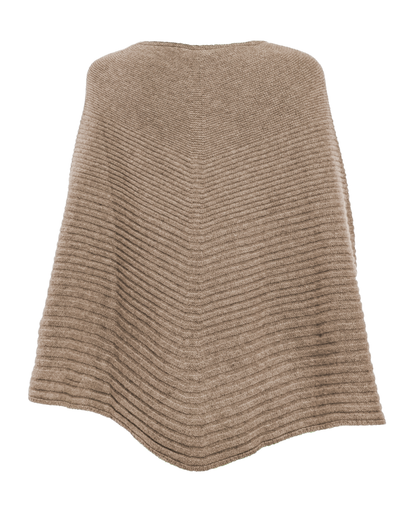 Women's Pure Cashmere Ribbed Knit Poncho Taupe