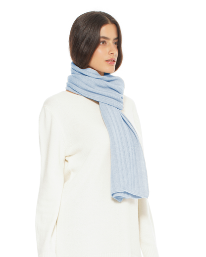 Women's Pure Cashmere Ribbed Scarf Baby Blue
