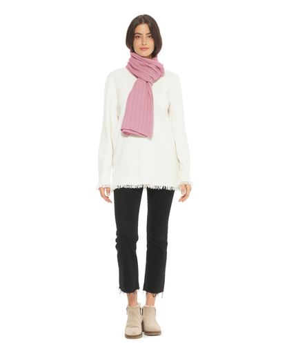 Women's Pure Cashmere Ribbed Scarf Baby Pink