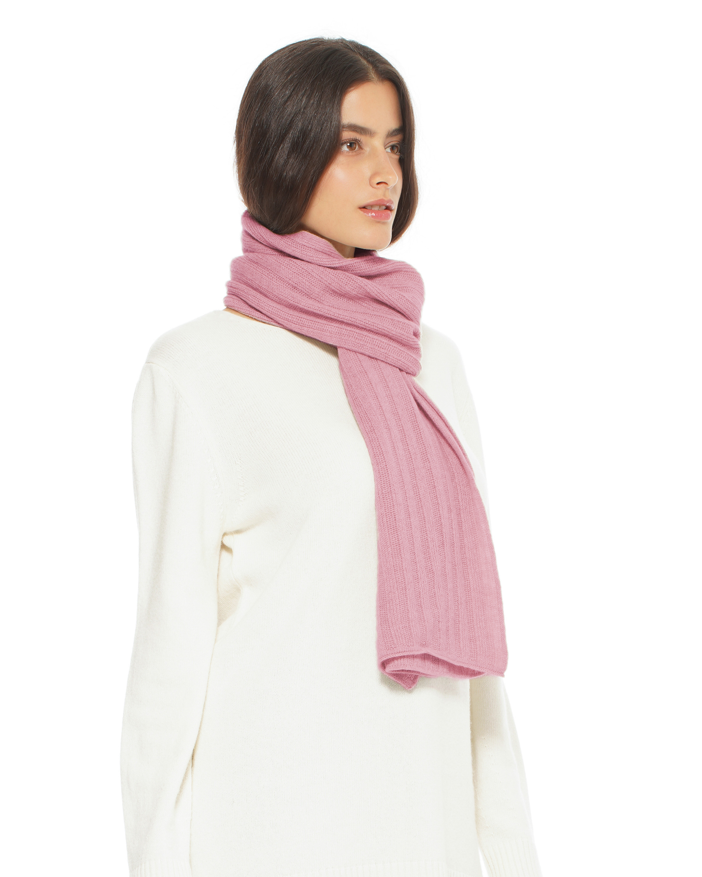 Women's Pure Cashmere Ribbed Scarf Baby Pink