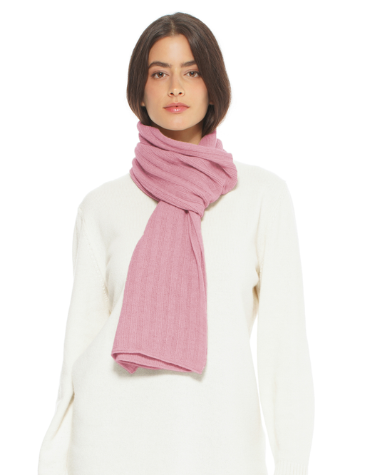 Women's Pure Cashmere Ribbed Scarf Baby Pink