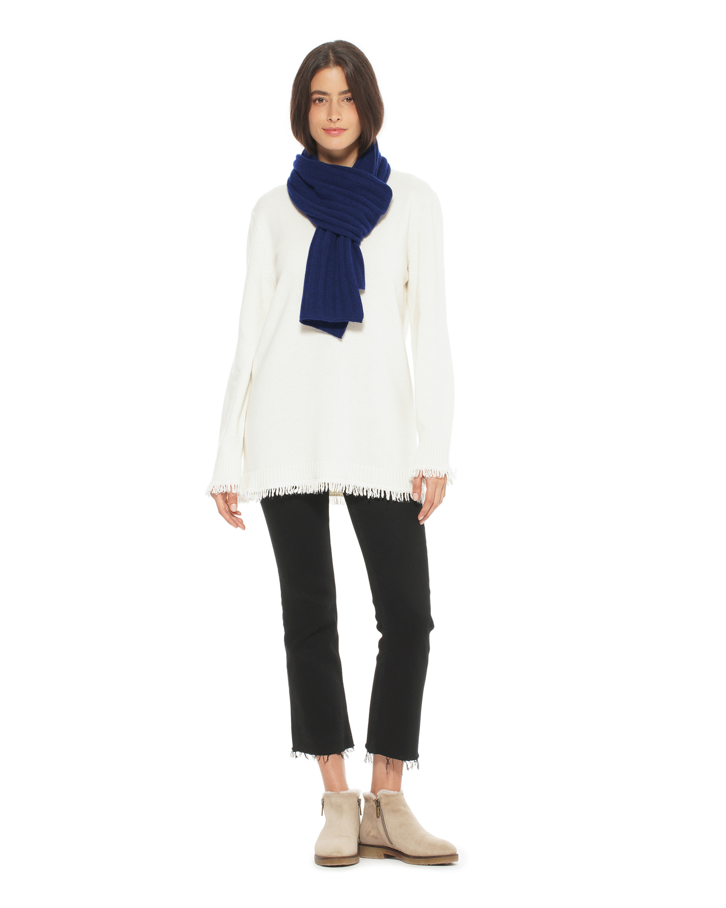 Women's Pure Cashmere Ribbed Scarf Blue