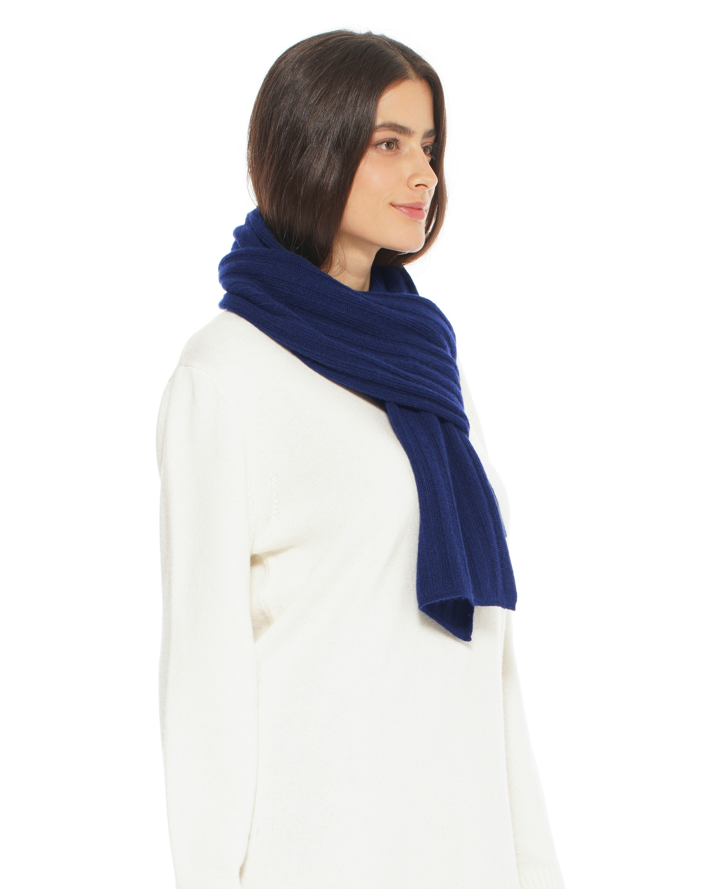 Women's Pure Cashmere Ribbed Scarf Blue