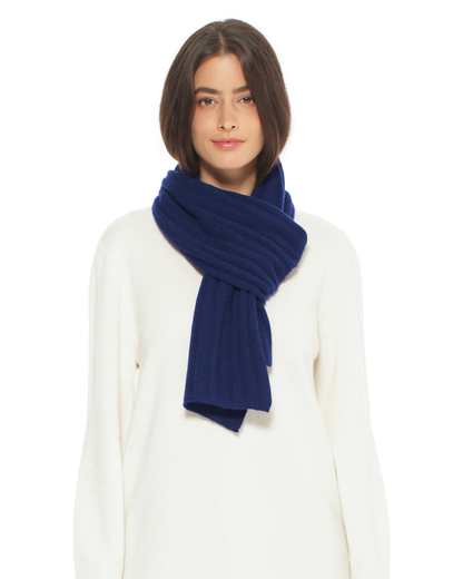 Women's Pure Cashmere Ribbed Scarf Blue