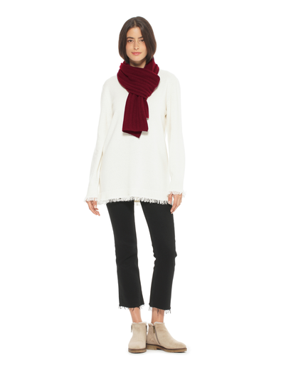 Women's Pure Cashmere Ribbed Scarf Bordeaux