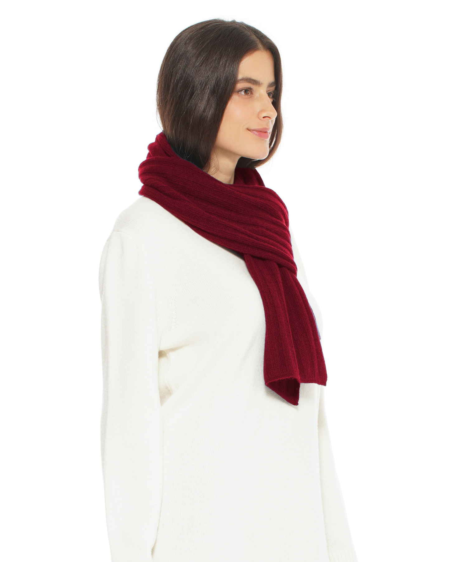 Women's Pure Cashmere Ribbed Scarf Bordeaux