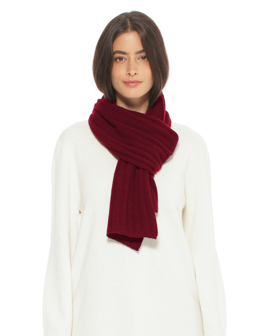 Women's Pure Cashmere Ribbed Scarf Bordeaux