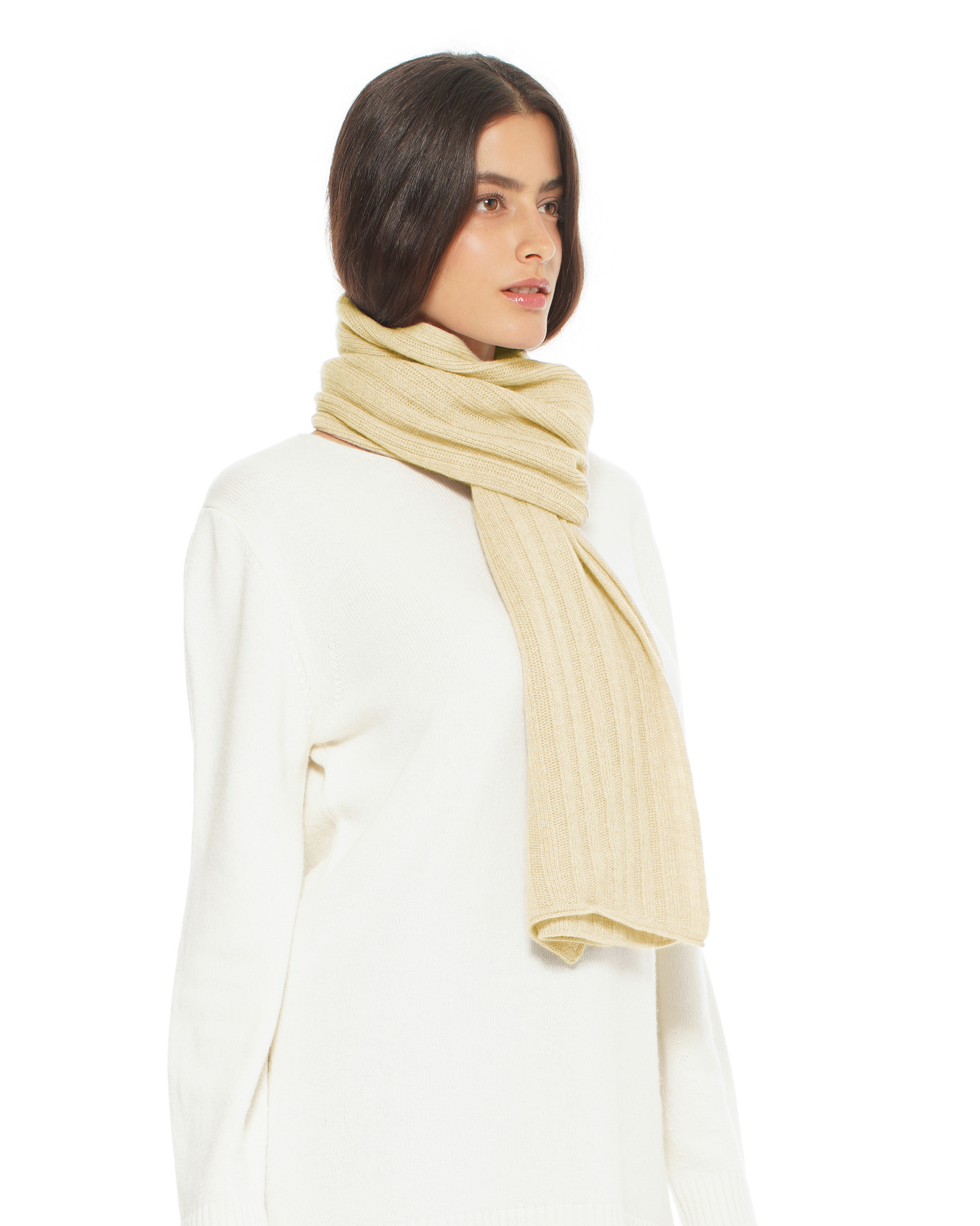 Women's Pure Cashmere Ribbed Scarf Butter Yellow