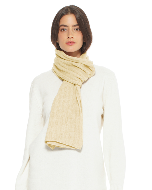 Women's Pure Cashmere Ribbed Scarf Butter Yellow