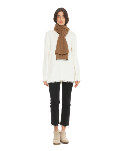 Women's Pure Cashmere Ribbed Scarf Camel