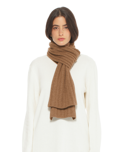 Women's Pure Cashmere Ribbed Scarf Camel