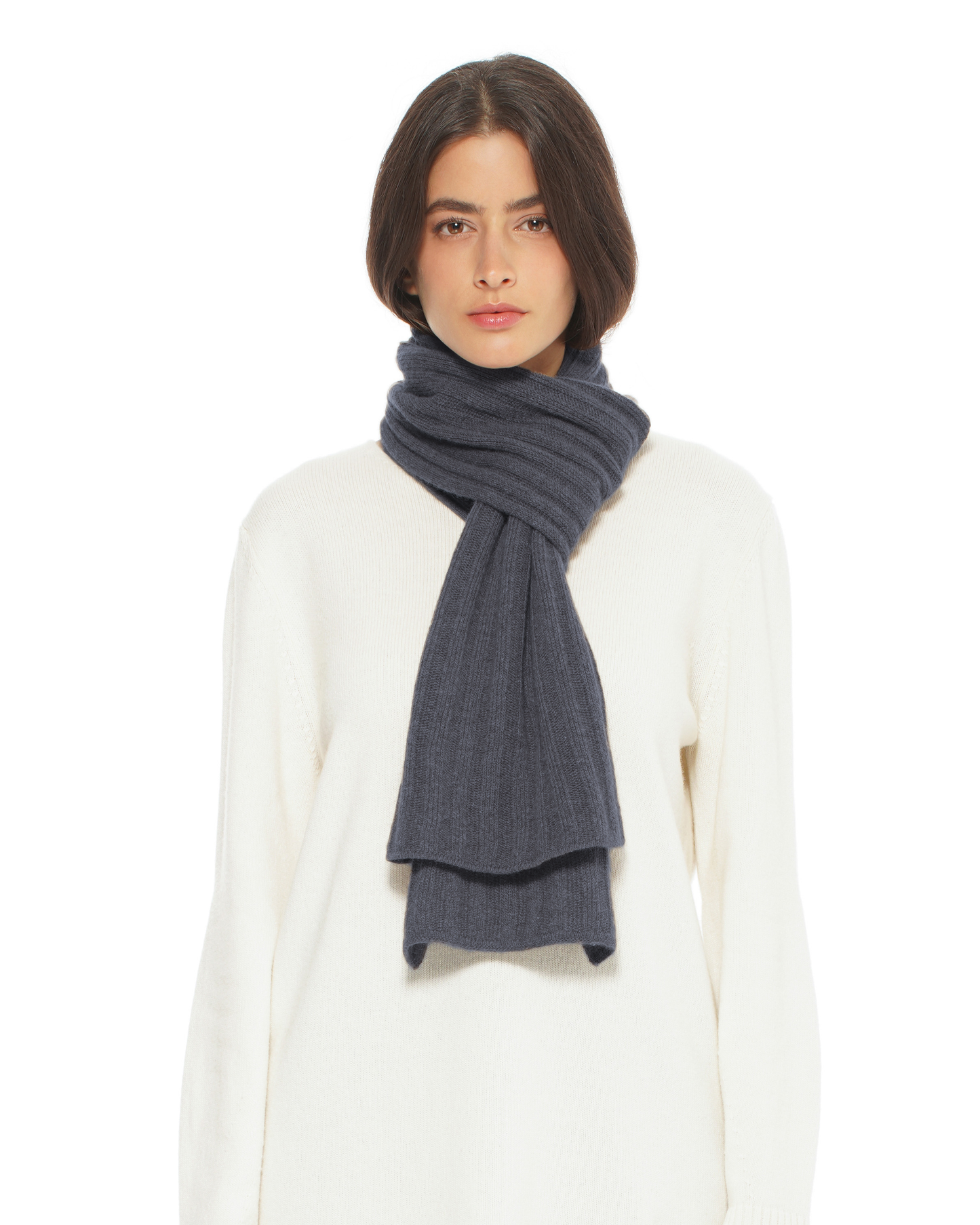 Women's Pure Cashmere Ribbed Scarf Charcoal