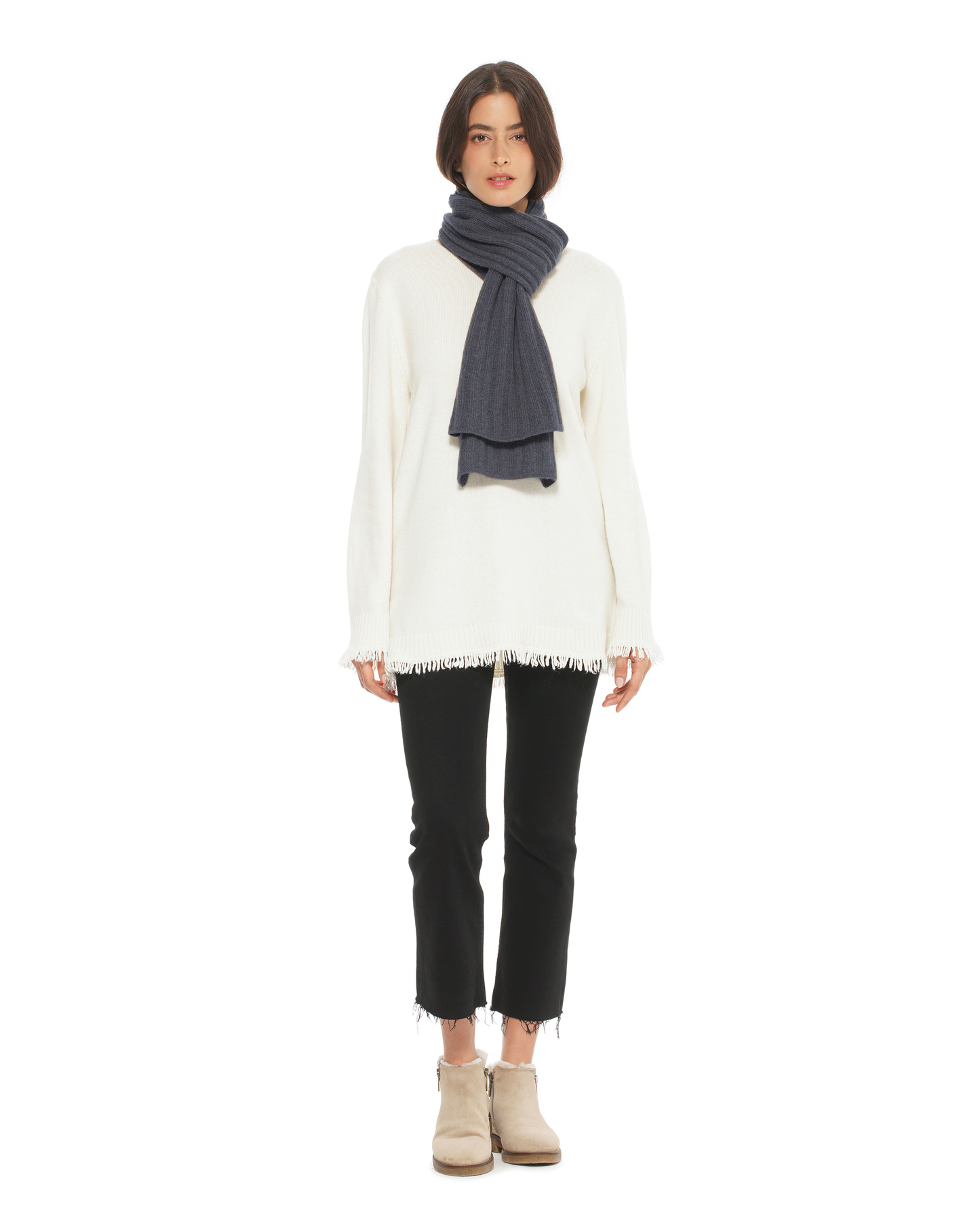 Women's Pure Cashmere Ribbed Scarf Charcoal
