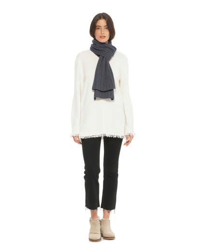 Women's Pure Cashmere Ribbed Scarf Charcoal