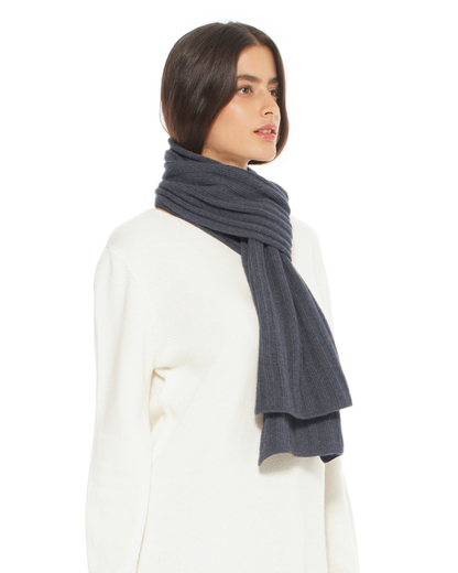 Women's Pure Cashmere Ribbed Scarf Charcoal
