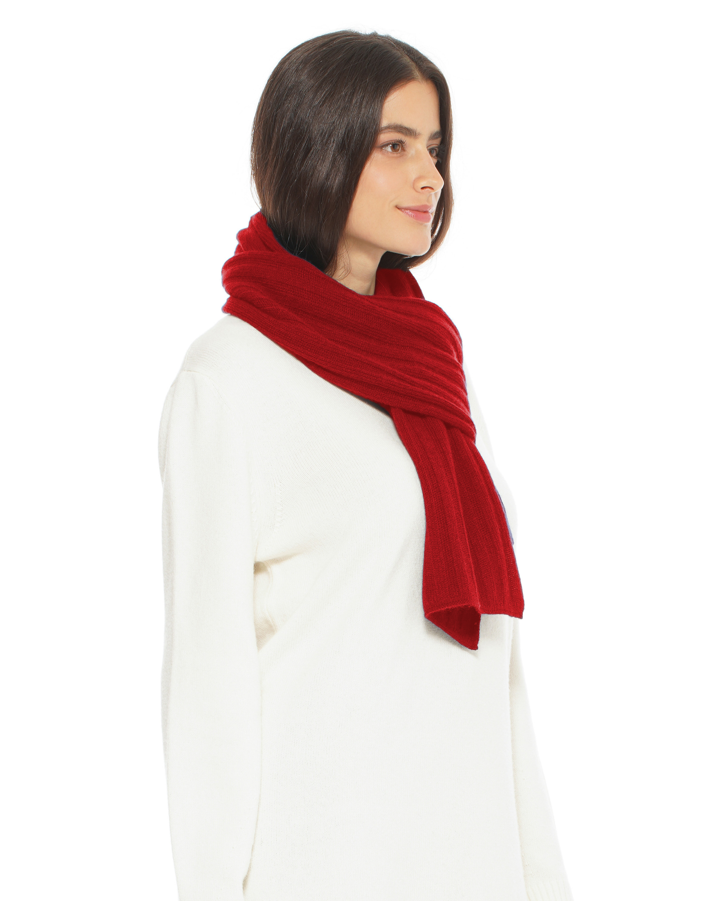 Women's Pure Cashmere Ribbed Scarf Chianti