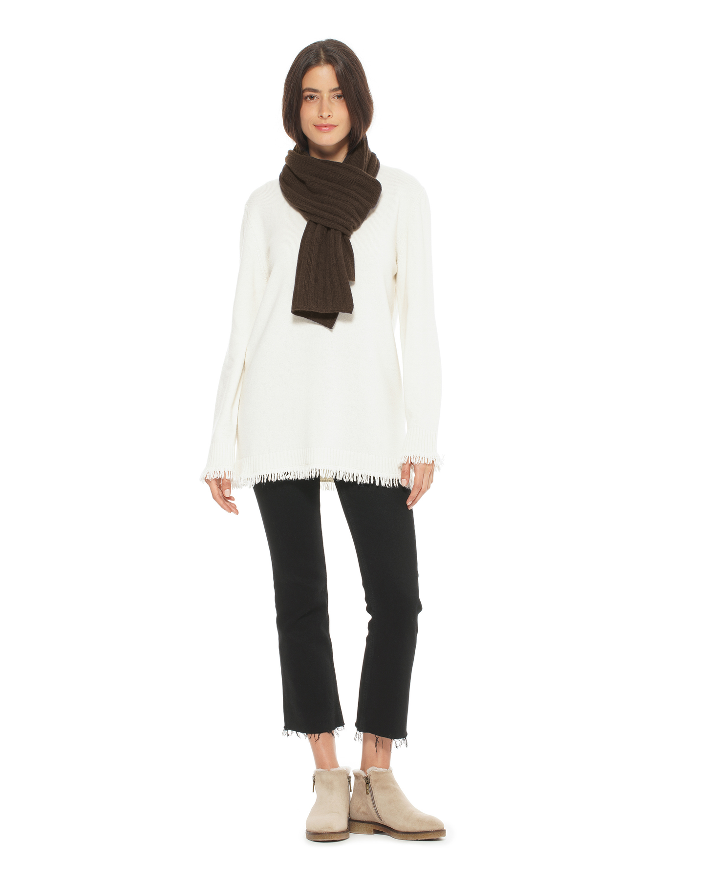 Women's Pure Cashmere Ribbed Scarf Coffee